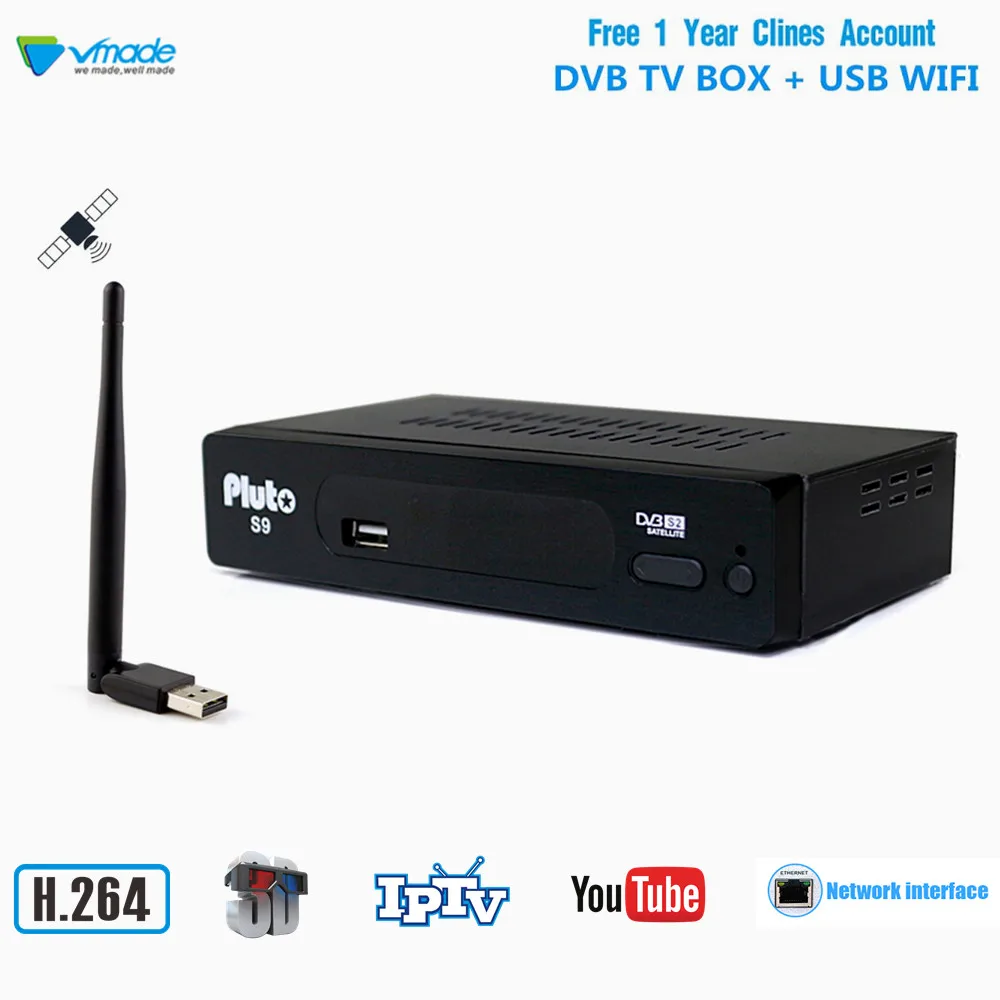 Vmade 1 год Европа 7 линии Cccam DVB-S2 HD 1080 P цифровой спутниковый ресивер + USB Поддержка wi-fi Built-RJ45 H.264 IP ТВ тюнер