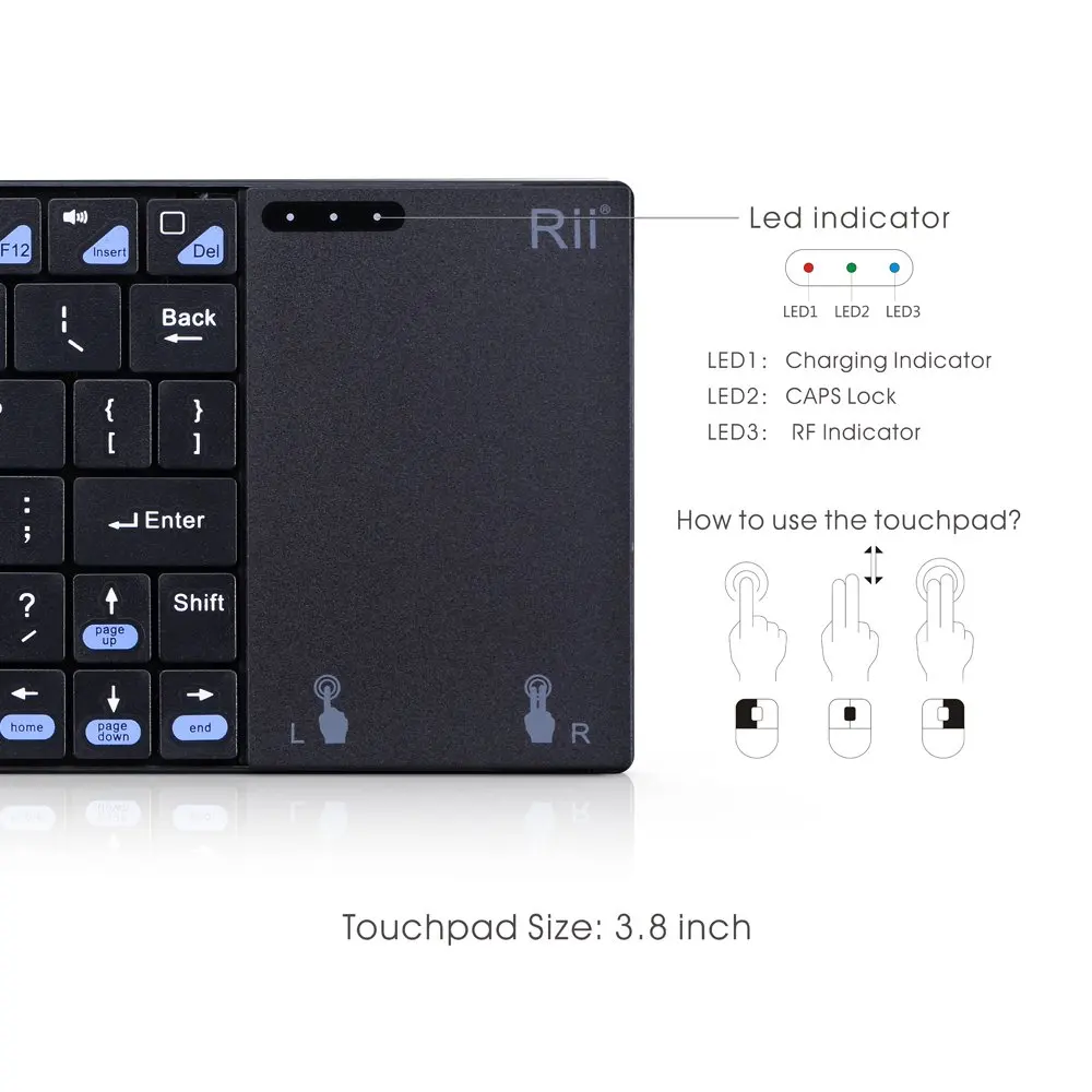  French (AZERTY) Rii mini K12+/i12+ Wireless Keyboard and K12+BT Bluetooth Keyboard with Touchpad mo
