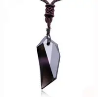 Natural Ice Obsidian Wolf Tooth Pendant Necklace For Women And Men Sweater Necklace With Rope Crystal Fashion Jewelry 1