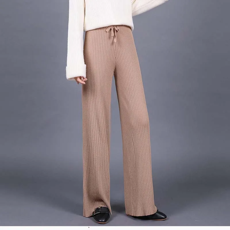 Women Drawstring Wide Leg Trousers Female Autumn All Match Solid High ...