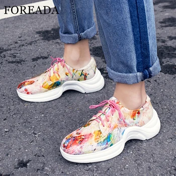 

FOREADA Casual Flats Sneakers Women Shoes Horsehair Flat Platform Shoes Mixed Colors Round Toe Shoes Ladies 2019 Autumn Size 39