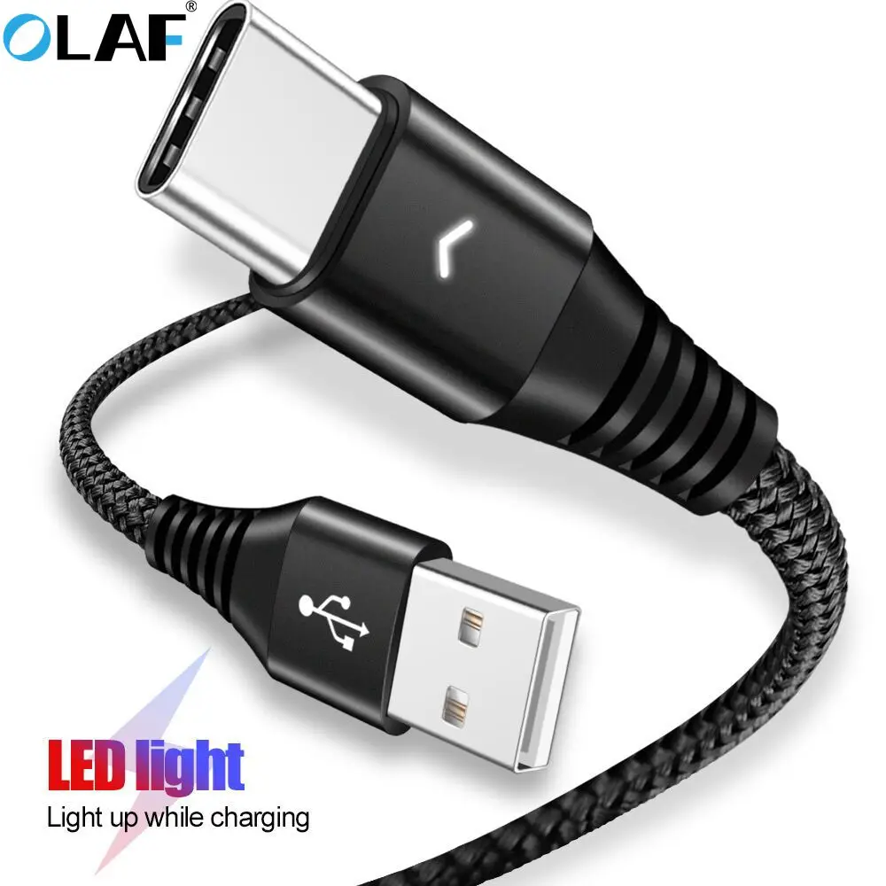 

OLAF LED 2.4A USB Type C Cable for One Plus 6 5t USB C Fast Charging Charger Cable for Samsung Galaxy S9 S8 Plus Xiaomi Huawei