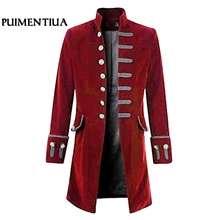 Puimentiua Spring Men Self-cultivation Velvet Opening Goth Steampunk Solid Frock Suit Jacket Stand Collar Long Sleeve Tuxdo