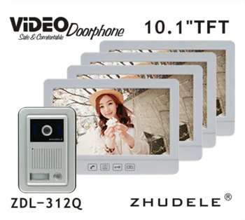 

ZHUDELE New 10.1" Color Touch Screen Video Door Phone Intercom System + 4 White Monitors +1 Waterproof Outdoor Camera IN STOCK