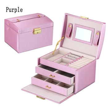 

High Quality PU Leather Three layer double drawer jewelry box Jewelry Display Jewelry Storage Gift Box Light Purple
