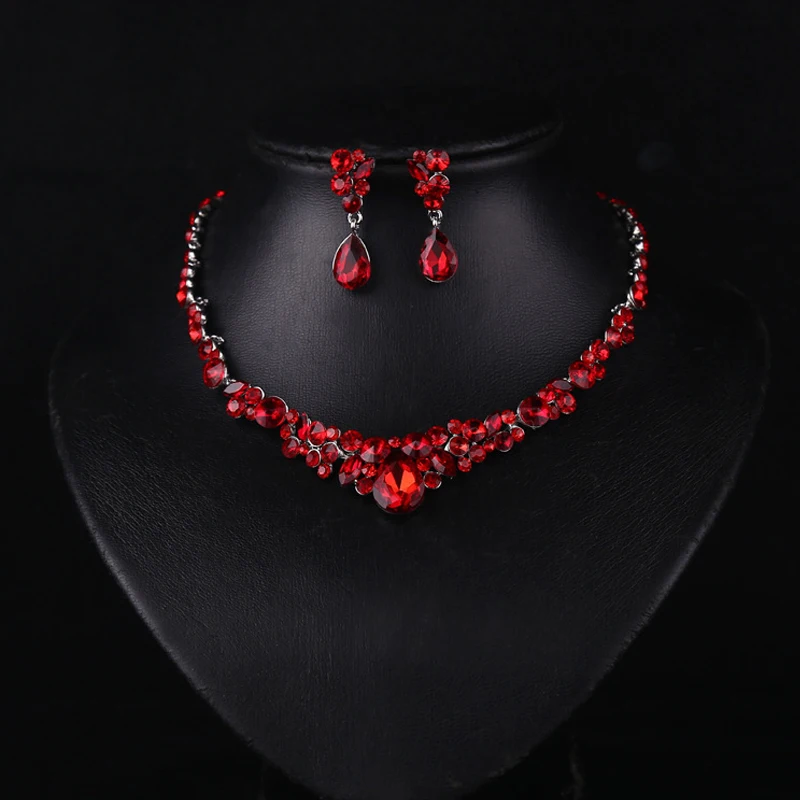 Модный Красный Кристалл ожерелье серьги ювелирные изделия Schmuck набор подарок для