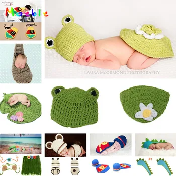 

Lovely Frog Design Baby Crochet Hats&Diaper Set Baby Hats Caps Infant Photo Props 1set MZS-14007