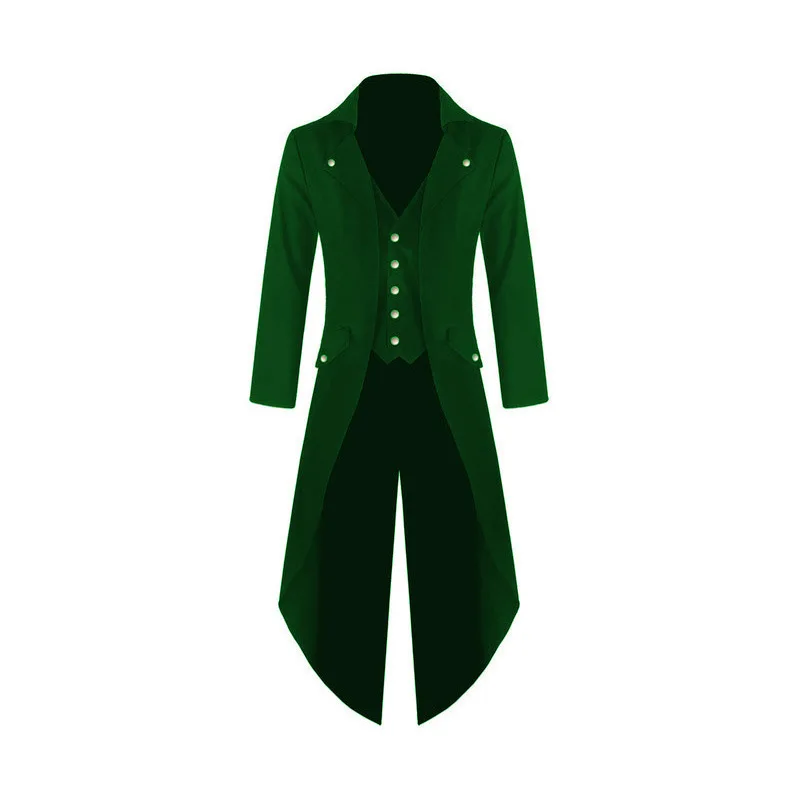 Vintage Men slim Steampunk Tailcoat Male long Windbreaker Plus Size 4XL Mens Trench Single Breasted Gothic coat X9106 - Цвет: Green