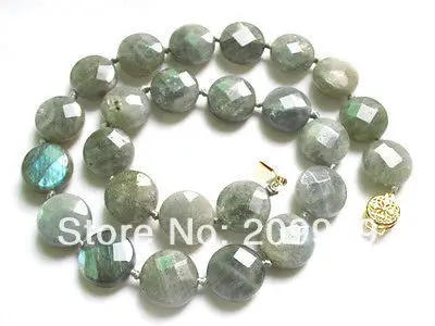 

huij 003465 necklace fire labradorite 14mm facet flat round coin beads 5.2