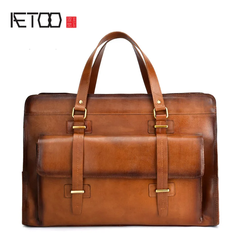 

AETOO First layer cowhide handbag men's luggage bag new European and American retro large capacity leather men's bag travel bag