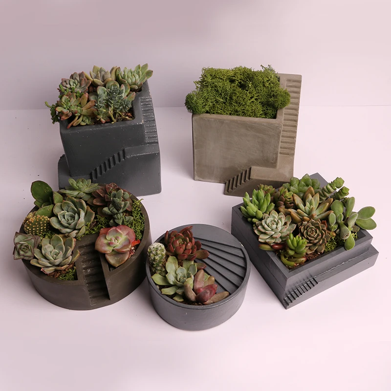 

Stairs cement succulent plants silicone mold Stepped concrete flowerpot mould plaster handicraft mould