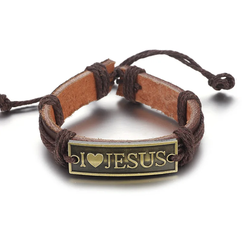 Винтажный кожаный браслет l Love Jesus готические браслеты и в стиле панк ювелирные