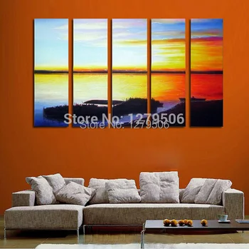 

Hand Painted Modern Abstract Setting Sun Light On Canvas Handcraft Seaside Landscape Oil Paintings Wall Decor Art For Home
