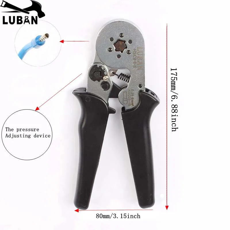 

LUBAN HSC8 6-6 MINI-TYPE SELF-ADJUSTABLE CRIMPING PLIER 0.25-6mm terminals crimping tools multi tool tools black HSC8 6-6