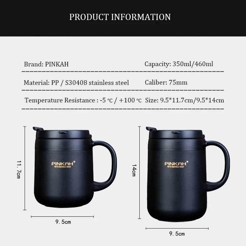 Pinkah вакуумный термос из нержавеющей стали фляги 340 мл и 460 чашка офисный стакан