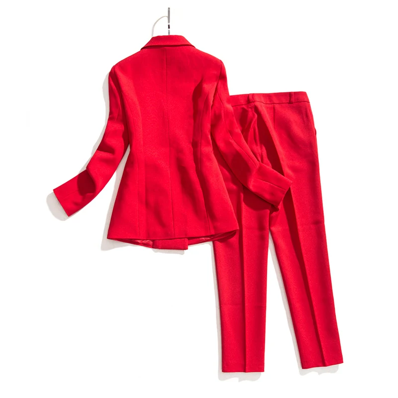 Women's suit set professional double-breasted red suit jacket Slim nine pants two-piece 2019 summer new women's clothing