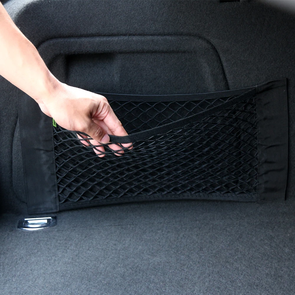

TIOODRE 50x25cm Car Trunk Storage Elastic String Net Mesh Bag Car Magic Tape Sticking Holder Pocket Organizer Car Accessories