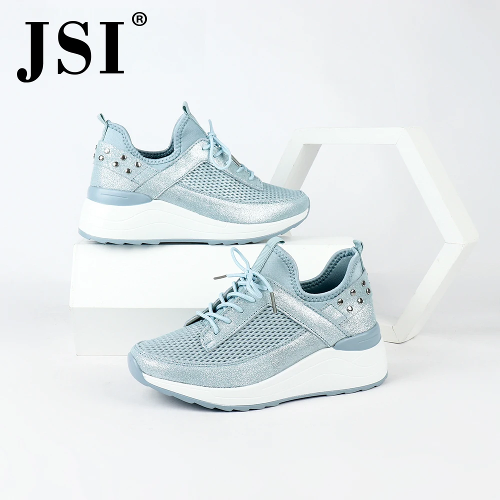 

JSI Casual Flats Cow Leather Breathable Lightweight Woman Sneaker Shoes Round Toe Lace-up Mesh Comfortable Light Flats JO185
