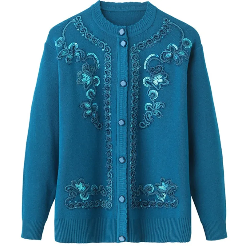 Grandma Sweater Coat Women's Knitted Cardigan Middle-Aged Elderly
