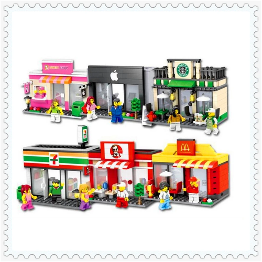 HSANHE Mini Street KFC Fast Food Store Figures Nano Blocks Diamond Building Toy