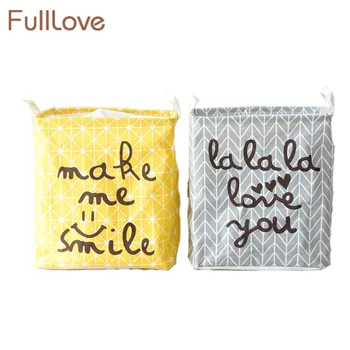 

FullLove Folding Geometry Drawstring Storage Basket Yellow Letter Printed Clothes Stationery Organizer for Students Home Storage