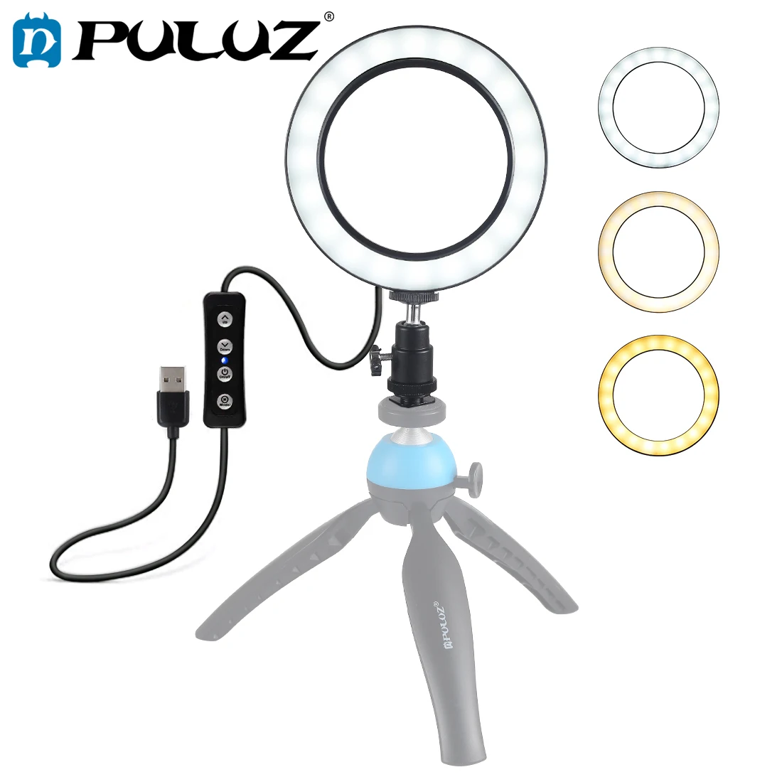 

PULUZ 12/16 cm USB 3 Modes Dimmable Photography Photographic Studio Ring Light LED Video Light &Cold Shoe Tripod Ball Head