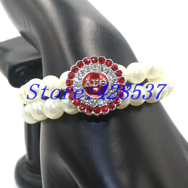 

Free Shipping Handmade DST Greek Sorority Delta Sigma Theta White Pearls Multi-storey Red Enamel Crystals Strand Bead Bracelets
