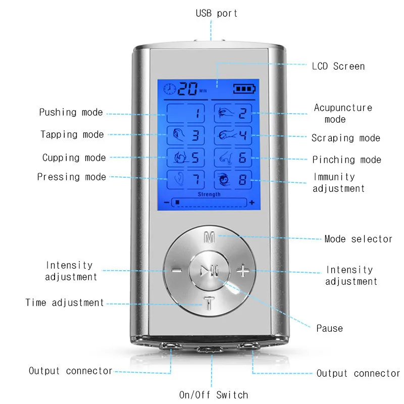 Мини цифровой двойной тенсовый массажер Массажер 8 режимов электрод импульсный acupuncure стимулятор в суставах, мышцах боли сброса боли в спине