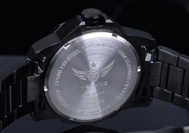 Yelang Мужские автоматические наручные часы тритий светильник T25 WR100M Япония движение 21 драгоценности сапфир Дата светящийся черный стальной ремешок