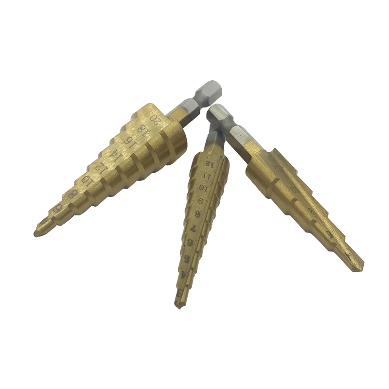 Mainpoint 2set Titanium Hss Stepped Down Drills 6pcs Coated 1/4"Metric