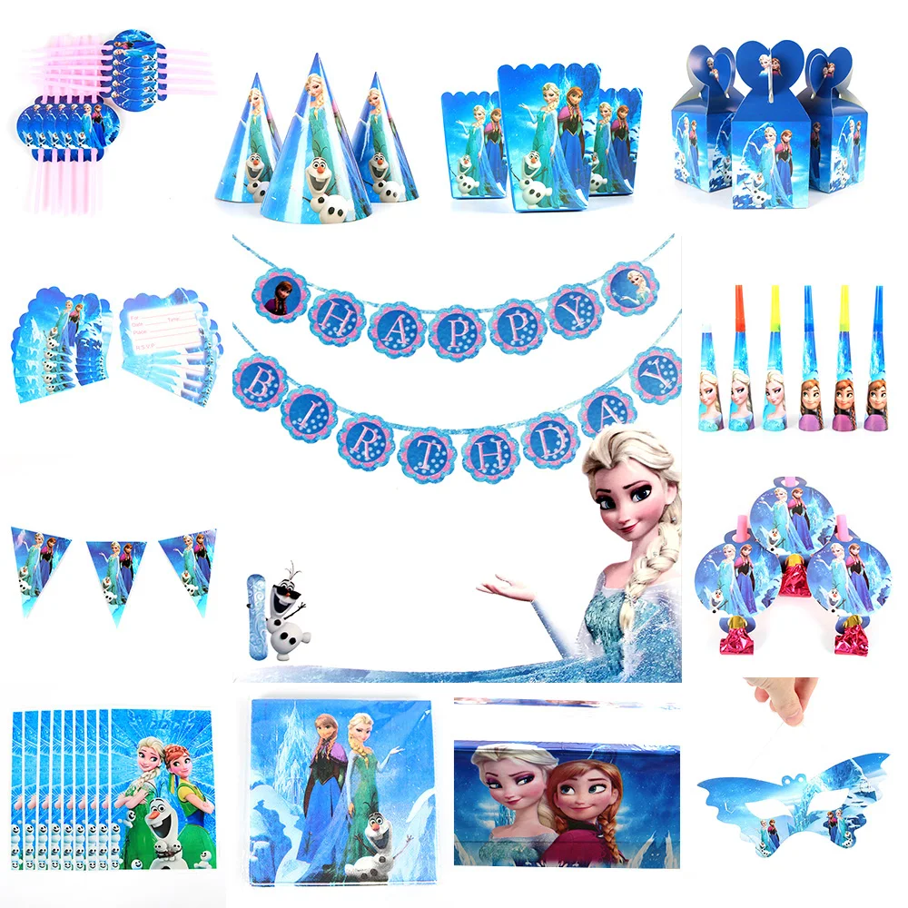 

theme Party Supplies Girls Happy Birthday Party Decoration Tableware Set for kids Party Supplies Paper Banner cake deco