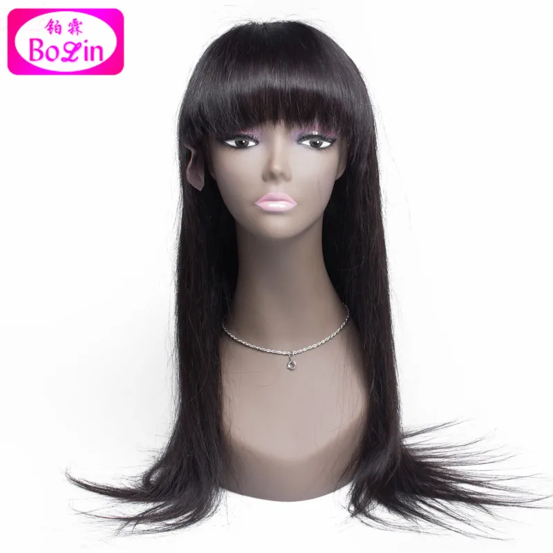 7A Cheap Straight Full Lace Wigs With Bangs Brazilian Virgin Human Hair