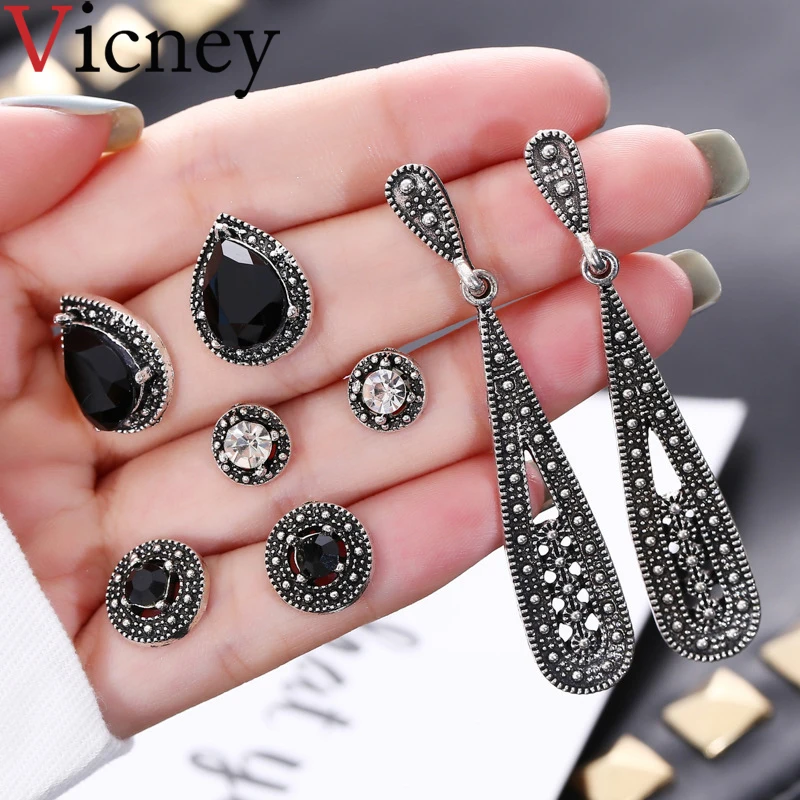 

Vicney New Bohemia Stud Earrings set For Women Vintage Boho Long Crystal Earing Set Female Fashion 2018 Jewelry Accessories