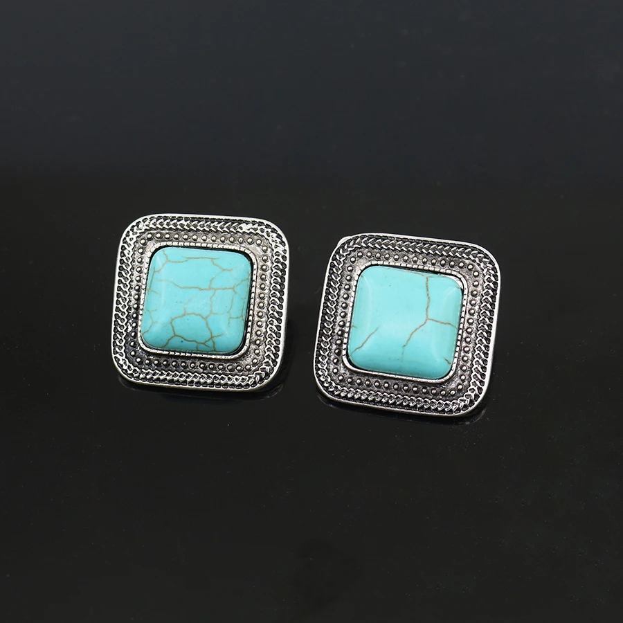 

JIANXI Fashion Jewelry Vintage Clip earring friendship Tibetan Silver color tturquoise Earrings stone Women Gift tribal