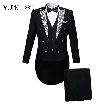

YUNCLOS Newest Design Men's Slim Fit Dress Suit Fashion Wedding Party Suits 5 Pieces Prom Suits with Bow tTie For Men