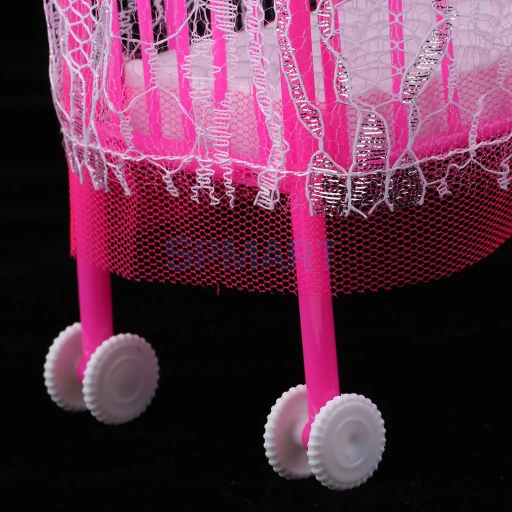 Dollhouse Miniature Mini Cradle Bed w/ Lace Cover Bedroom Furniture Decor For 3 inch Dolls 1/6 Action Figures Accessory