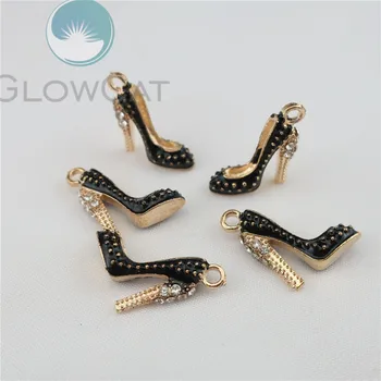 

5X Drops Oil KC Gold Color Charm With Rhinestone High heels Pendant DIY Necklace Accessories Making 22743