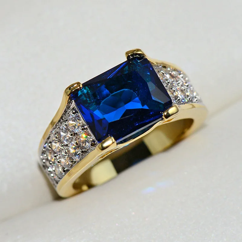 

Creative Fashion Blue Stone Ladies Wedding Engagement Rings Gold Color Inlaid AAA Cubic Zirconia Rings for Women Party Jewelry