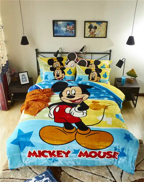 Disney Mickey Mouse 3D Printed Flannel Bedding Set Twin Full Queen Size