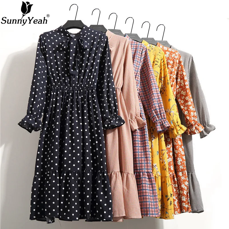 

Chiffon Summer Dress Women 2019 Spring Long Sleeve Midi Dress Female New Fashion Floral Vintage Dresses Ladies Vestidos juken
