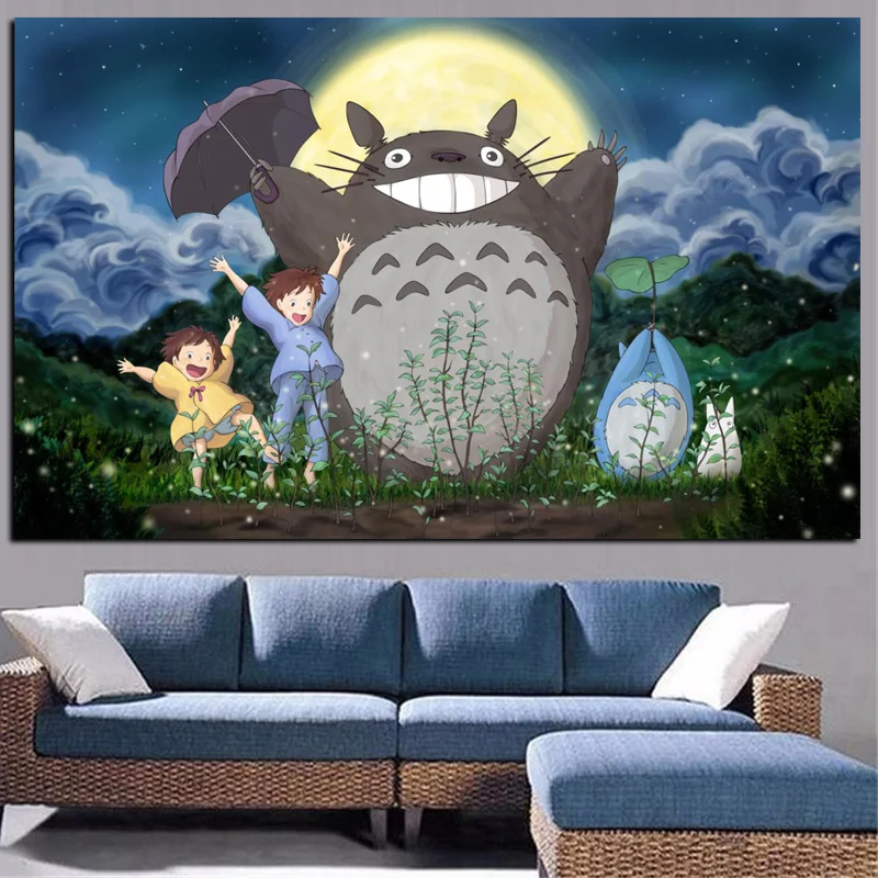 Print Hayao Miyazaki Totoro Neighbor on Canvas Anime Movie Art Poster Modern Cartoon Wall Picture for Living Room Cuadros Decor (2)