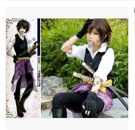 

Anime Hakuoki cosplay Toudou Heisuke cos Halloween party Uniforms harujuku full set 4in1(Top+Pants+Vest+belt)