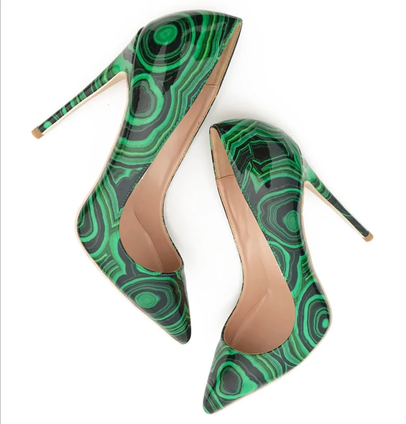 Стильные зеленые туфли на высоком каблуке с круглым носком без шнуровки, женские вечерние туфли для торжеств, размер 33-44