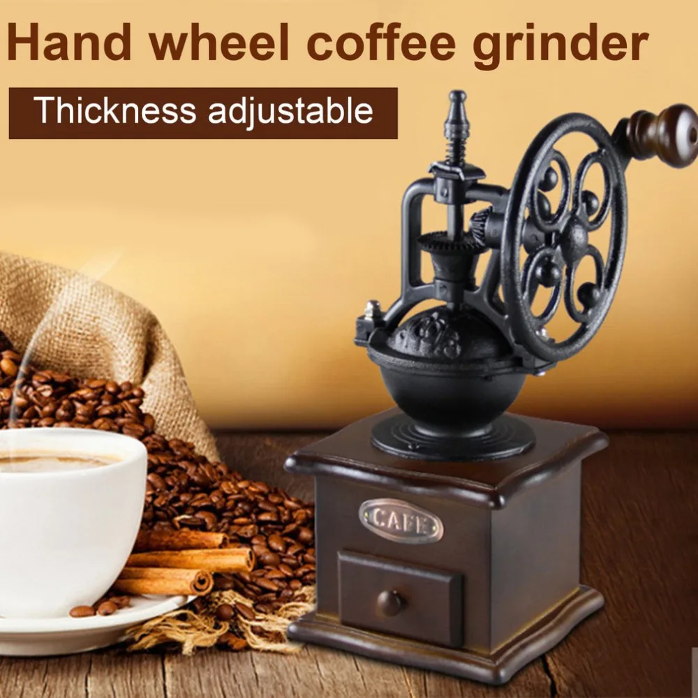 Wheel Design Vintage Manual Coffee Grinder With Ceramic Movement Retro Wooden Mill Hand Coffee Maker Machine Drop Shipping