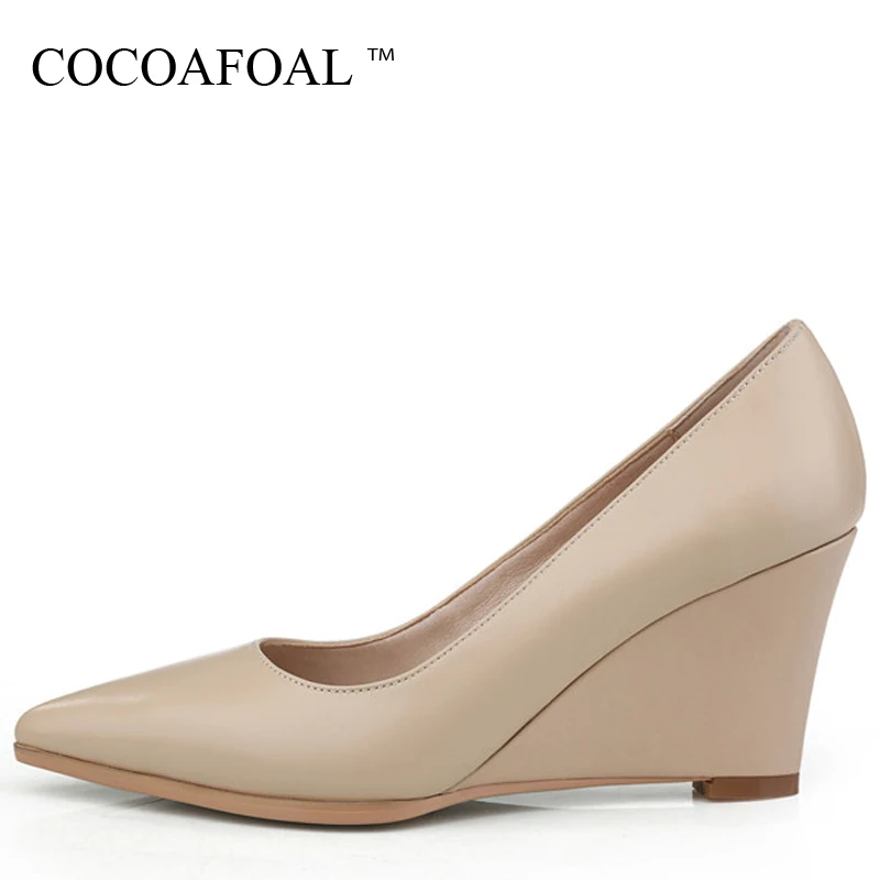 COCOAFOAL Woman Wedge Shoes Fashion Sexy Pointed Toe High Heels Shoes Plus Size 33 - 42 Genuine Leather Party Wedding Pumps 2018 COCOAFOAL Woman Wedge Shoes Fashion Sexy Pointed Toe High Heels Shoes Plus Size 33 - 42 Genuine Leather Party Wedding Pumps 2018