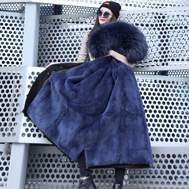 

Real rex rabbit fur liner parkas women natural raccoon dog fur collar hooded fur coats outerwear 2019 autumn winter 2 styles