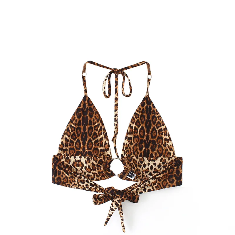 

2019 Summer Very Sexy Leopard Peach Rayon Short Tank Top Women Base Bandage Type Stretch Fabric Top