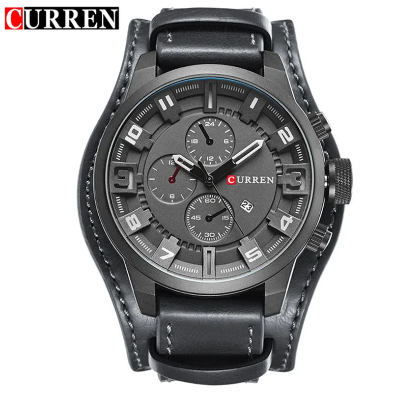 Relogio Masculino Mens Watches Top Brand Luxury Leather Strap Waterproof Sport Men Quartz Watch Military Male Clock Curren 8225 - Цвет: gray