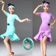 Детское платье-костюм для латиноамериканских танцев, детская одежда для соревнований, бальных танцев, спандекс, для девочек, сальса, Румба, ча, ча, Самба, юбки с оборками для танго