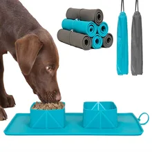 Портативная Складная миска для собак Пищевая силиконовая миска с ковриком для домашних животных подача воды пищи портативная миска для путешествий